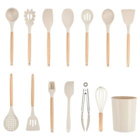 14-Piece Silicone Cooking Utensil Set with Caddy – Heat-Resistant, BPA-Free, Non-Scratch Kitchen Tools with Wooden Handles