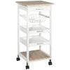 HOMCOM Rolling Kitchen Cart Kitchen Trolley, Mobile Prep Station with Drawer, Shelves, Basket, White
