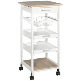 HOMCOM Rolling Kitchen Cart Kitchen Trolley, Mobile Prep Station with Drawer, Shelves, Basket, White