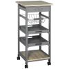 HOMCOM Rolling Kitchen Cart with Pull-Out Tray, Slide-Out Basket, and Rolling Island, Gray