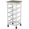 HOMCOM 32.25" Wooden Rolling Kitchen Storage Cart, White, Microwave Cart on 360 Swivel Wheels