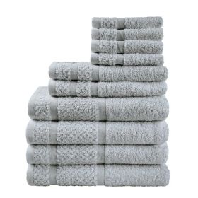 10-Piece Grey Cotton Towel Set – Soft, Absorbent & Durable with Popcorn Border, Bath, Hand & Washcloth Towels