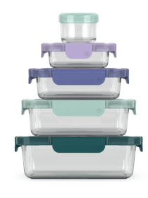 Ello Color Lock Glass Containers and Plastic Lids, 10 Piece Food Storage Containers, Set of 5