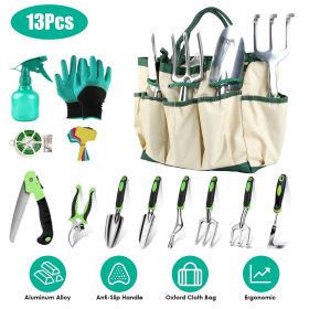 13Pcs Garden Tool Set Aluminum Alloy Gardening Hand Tools Starter Kit With Garden Bag Heavy Duty Outdoor Hand Tools With Non-Slip Ergonomic Handle For