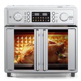 Pizza Oven Bread Machine Oven 26QT Large Capacity French Double Door Air Fryer 1700w 14 Preset Menus 7-in-1 Multifunctional for baking, baking