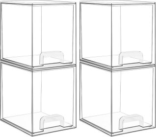 7.6" H Clear Stackable Storage Drawers, 4 Pack Plastic Organizers Bins for Skincare, Cosmetics,Beauty Supplies,Ideal for Vanity, Bathroom