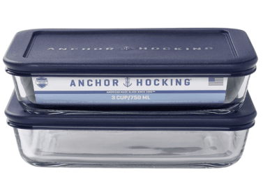 Anchor Hocking Glass Food Storage Containers with Lids, 3 Cup Rectangular, Set of 2