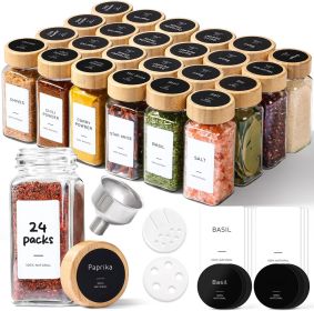 Spice Jars with Label 4 oz 24Pcs, Glass Spice Jars with 6 Extra Shaker Inserts and 93 Labels, Seasoning Set with Bamboo Lids and Metal Funnel