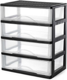4 Drawer Clear Stacking Desktop Organizer for Office Supplies,Stackable Storage Drawers Plastic Storage Bins For Kitchen Cabinets, Pantry