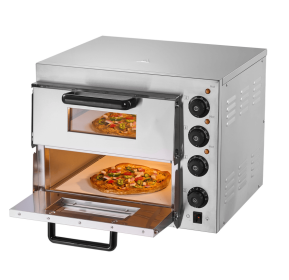 Commercial Desktop Pizza Oven-2 pizza trays, 14-inch electric pizza oven with four knobs and double-layer countertop