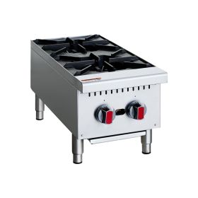 Commercial Gas Stove 2-Burner - 50,000 BTU Countertop Cooking Stove Range, Heavy-Duty Hot Plate, Stainless Steel Cooking Equipment for Restaurant