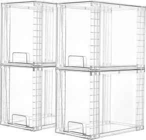4 Pack Clear Stackable Storage Drawers,9.7" High Plastic Organizers Bins for Skincare, Bathroom Supplies,Ideal for Cabinet,Undersink,Vanity,Kitchen