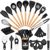 Silicone Cooking Utensils Set, 38 PCS Kitchen Utensils Set for 446°F Heat Resistant, Food Grade Utensil Sets with Wooden Handle
