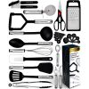 25 Pcs Silicone Spatula Kitchen Utensils Set - Stainless Steel and Nylon, Black
