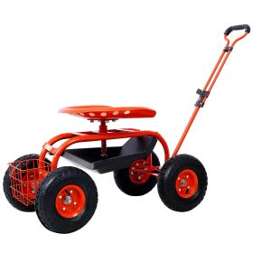 Rolling Garden Scooter Garden Cart Seat with Wheels and Tool Tray, 360 Swivel Seat,Red---refurbished