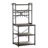 Kitchen Bakers Rack, 23.6 inch Width Bakers Rack, Kitchen Stand with X-Shaped Support Bar, 12 S-Shaped Hooks, Double-Layer Top Shelf