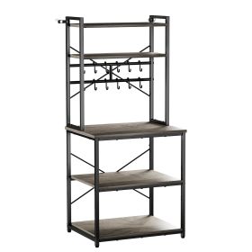 Kitchen Bakers Rack, 23.6 inch Width Bakers Rack, Kitchen Stand with X-Shaped Support Bar, 12 S-Shaped Hooks, Double-Layer Top Shelf