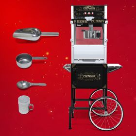 Commercial Popcorn Machine with Cart and 20-Ounce Kettle,Vintage-Style Popper on Wheels with Tempered Glass, Warming Deck