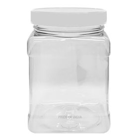 Pride of India | Clear Food Grade PET Plastic Square Grip Storage Jar w/ Cap | 64 Fluid Ounces 7-8 Cup Storage Capacity | Airtight Seal & Easy Handlin