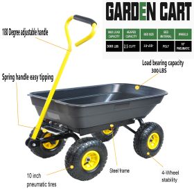 Foldable Multi-Functional Garden Dump Wagon Cart with Steel Frame 10 Inch Pneumatic Tires 55L Heavy Duty Utility Cart 300lb Capacity for Yard Lawn Out