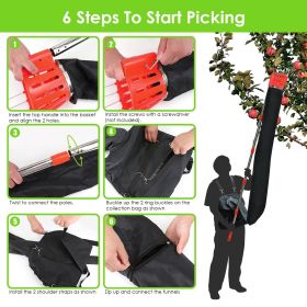 13.43FT High Reach Fruit Picker Pole with Harvest Bag Heavy Duty Fruit Picking Tool with Basket Funnels Collection Bag for Mango Avocado Lemon Apples