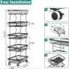 4 Tier Stackable Metal Vegetable Storage Rack with Wheels Rotating Corner Kitchen Organizer Basket for Potato Onion Banana Fruit Pantry Accessories Bl