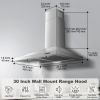 Range Hood 30 inch, Wall Mount Range Hood Ducted/Ductless, Kitchen Hood in Stainless Steel, Vent Hood with Baffle Filters, 3 Speed Fan