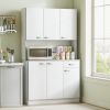 HOMCOM Freestanding Kitchen Buffet with Hutch, White, 71", Storage Cabinets, 6 Doors, 3 Adjustable Shelves, Drawer