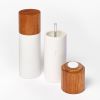 Ceramic Salt and Pepper Grinder Set Cream Wood & Stoneware, 6.25" Height, 55 Volume Capacity, 2-Piece Set