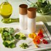 Ceramic Salt and Pepper Grinder Set Cream Wood & Stoneware, 6.25" Height, 55 Volume Capacity, 2-Piece Set
