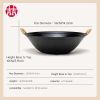 WANGYUANJI 14.2" Handmade Wok, Cast Iron Wok Pan, Large Flat Bottom Wok Stir with Dual Handle and Wooden Lid, Suitable for All Cooktops