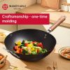 WANGYUANJI 12.59" Carbon Steel Wok Pan, Woks and Stir Fry Pans with Glass Lid,Chinese Wok Flat bottom Iron wok for Induction, Electric, Gas