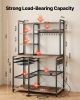 Kitchen Bakers Rack, 5 ft Power Cable Bakers Rack with Power Outlet, Kitchen Stand with X-Shaped Support Bar, 10 S-Shaped Hooks