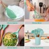 11Pcs Silicone Cooking Utensil Set Heat Resist Wooden Handle Silicone Spatula Ladle Spaghetti Server Tongs Spoon Egg whisk Kitchenware Set w/ Holder