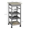 HOMCOM Rolling Kitchen Cart with Pull-Out Tray, Slide-Out Basket, and Rolling Island, Gray