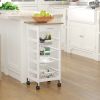 HOMCOM 32.25" Wooden Rolling Kitchen Storage Cart, White, Microwave Cart on 360 Swivel Wheels