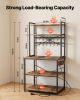 Kitchen Bakers Rack, 5 ft Power Cable Bakers Rack with Power Outlet, Kitchen Stand with X-Shaped Support Bar, 12 S-Shaped Hooks