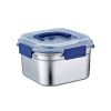 Yakimoto 2-Pack Extra-Large Stainless Steel Food Storage Containers With Blue Lids - Deep Design, Airtight Seal, Perfect For Refrigerator Organization