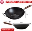 WANGYUANJI 12.59" Carbon Steel Wok Pan, Woks and Stir Fry Pans with Glass Lid,Chinese Wok Flat bottom Iron wok for Induction, Electric, Gas