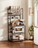 Kitchen Bakers Rack, 23.6 inch Width Bakers Rack, Kitchen Stand with X-Shaped Support Bar, 12 S-Shaped Hooks, Double-Layer Top Shelf