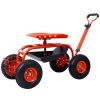 Rolling Garden Scooter Garden Cart Seat with Wheels and Tool Tray, 360 Swivel Seat,Red---refurbished