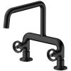 2-Handle 2 Holes Deck Mount Modern Kitchen Faucet With 360 ° Swivel Spout In Matte Black
