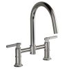 Modern Double Handle 2 Holes Deck Mount Bridge Kitchen Faucet With 360 Swivel Spout Sink Faucet In Matte Black