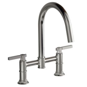 Modern Double Handle 2 Holes Deck Mount Bridge Kitchen Faucet With 360 Swivel Spout Sink Faucet In Matte Black (Color: Polished Chrome)