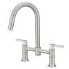 Modern Double Handle 2 Holes Deck Mount Bridge Kitchen Faucet With 360 Swivel Spout Sink Faucet In Matte Black