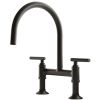 Modern Double Handle 2 Holes Deck Mount Bridge Kitchen Faucet With 360 Swivel Spout Sink Faucet In Matte Black