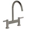 Modern Double Handle 2 Holes Deck Mount Bridge Kitchen Faucet With 360 Swivel Spout Sink Faucet In Brushed Nickel