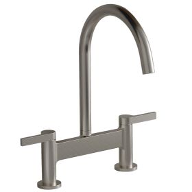 Modern Double Handle 2 Holes Deck Mount Bridge Kitchen Faucet With 360 Swivel Spout Sink Faucet In Brushed Nickel (Color: Brushed Nickel)