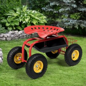 Garden Cart with Heavy Duty Tool Tray (Color: Red)