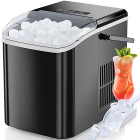 Countertop Ice Maker with Handle, 26lbs/24H Portable Ice Machine, 9 Bullet Ice Cubes Ready in 6 Mins, Self-Cleaning, Quiet Compact Ice Maker for Home (Color: Black)